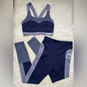 Gymshark illusion set blue women’s M medium sports bra leggings colorblock gym